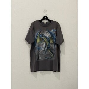 Vintage Y2K Blue Eyes Flying Dragon Yugi-Oh Style Graphic Tee FOTL Size Large